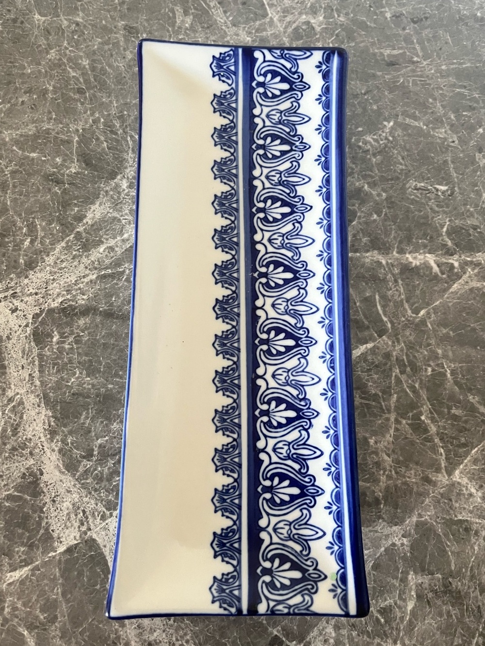 Bombay Blue and White 4x10” Serving Tray Platter sushi Chinoiserie ornate border